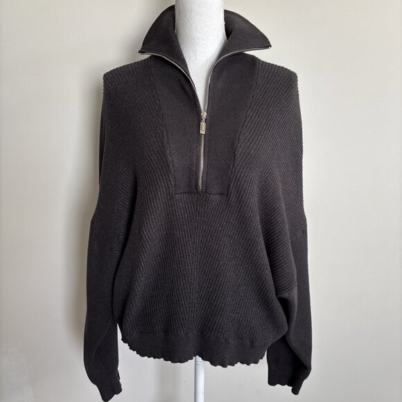 Elie Tahari Knit grey 1/4 zip Pullover cropped Sweater XLarge - Picture 2 of 12